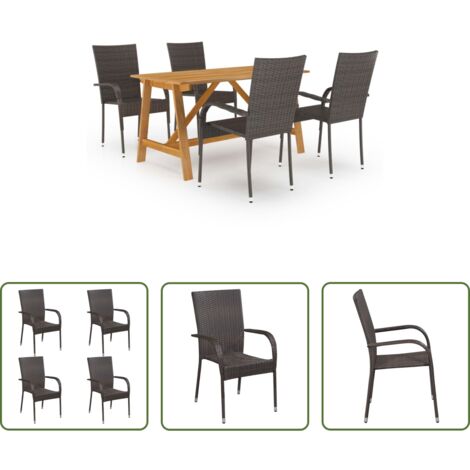Tavolo da pranzo in legno -  Set Mobili da Pranzo per Giardino 5 pz Marrone