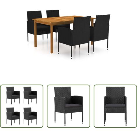 Tavolo da pranzo in legno -  Set Mobili da Pranzo per Giardino 5 pz Nero