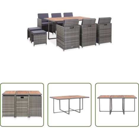 Tavolo da pranzo in rattan -  Set da Pranzo da Giardino 11 pz Polyrattan e Acacia Antracite