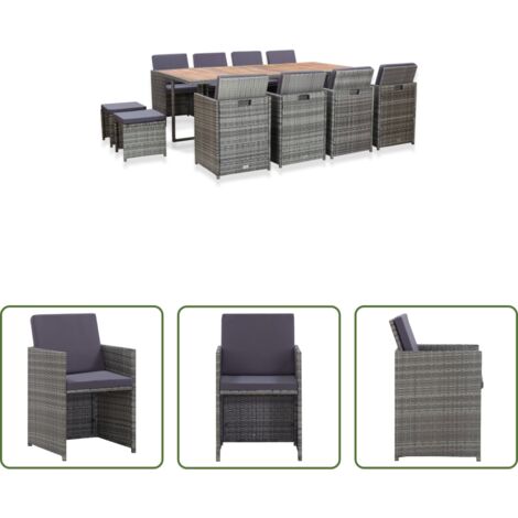 Tavolo da pranzo in rattan -  Set da Pranzo da Giardino 13 pz Polyrattan e Acacia Antracite
