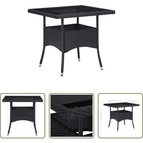 Tavolo da pranzo in rattan -  Tavolo da Pranzo per Giardino in Polyrattan Nero e Vetro
