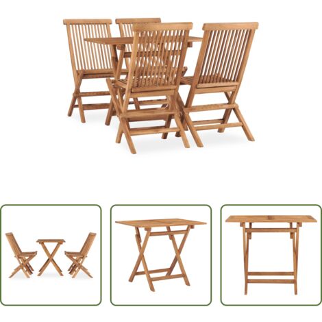 Tavolo da pranzo in teak -  Set da Pranzo da Giardino 5 pz Pieghevole in Massello di Teak