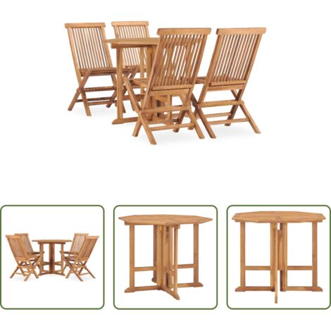 Tavolo da pranzo in teak -  Set da Pranzo da Giardino 5 pz Pieghevole in Massello di Teak