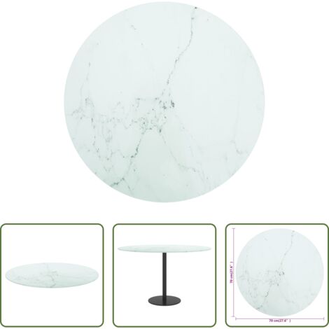 Tavolo da pranzo in vetro -  Piano per Tavolo Bianco Ø70x0,8 cm Vetro Temperato Design Marmo