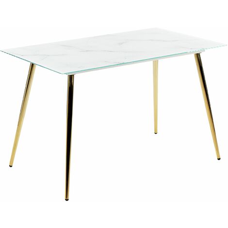 Tavolo da pranzo in vetro temperato bianco dorato 120 x 70 cm effetto marmo Mulga