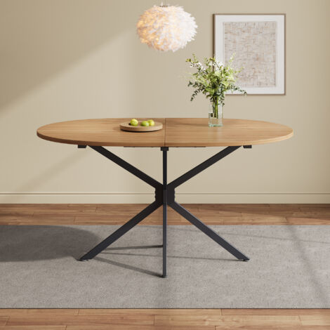 Tavolo da pranzo, L120 x P80 x A75,5 cm, tavolo moderno, tavolo stabile, gambe metalliche, tavolo ovale, tavolo per 4-6 persone, tavolo moderno e lineare, naturale