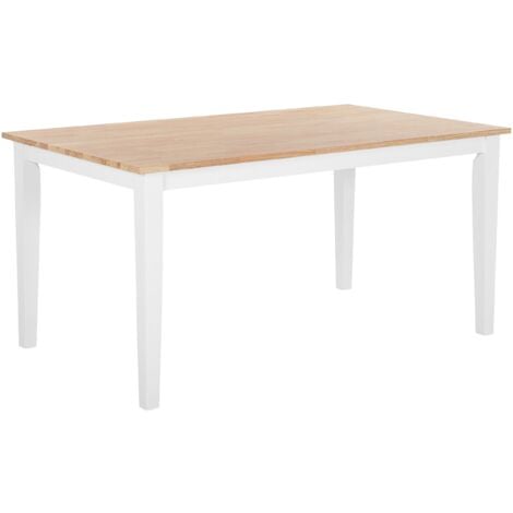 Tavolo da Pranzo Legno di Gomma Marrone Chiaro Gambe Bianche 90 x 150 cm Georgia