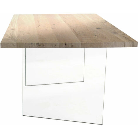 Tavolo Da Pranzo Moderno Di Design Cm 180 X 90 Struttura In Vetro Piano Impiallacciato Rovere Naturale Per Sala Da Pranzo