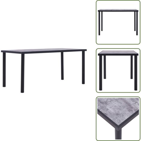 Tavolo da Pranzo Nero e Grigio Cemento 160x80x75 cm in MDF