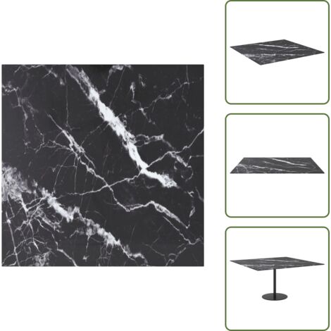 Tavolo da pranzo nero - vidaXL Piano Tavolo Nero 80x80 cm 6 mm Vetro Temperato Design Marmo - Piano in vetro