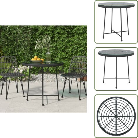 Tavolo da pranzo nero - vidaXL Tavolo da Pranzo Nero Ø80 cm Vetro Temperato e Acciaio - Tavolo da pranzo per giardino
