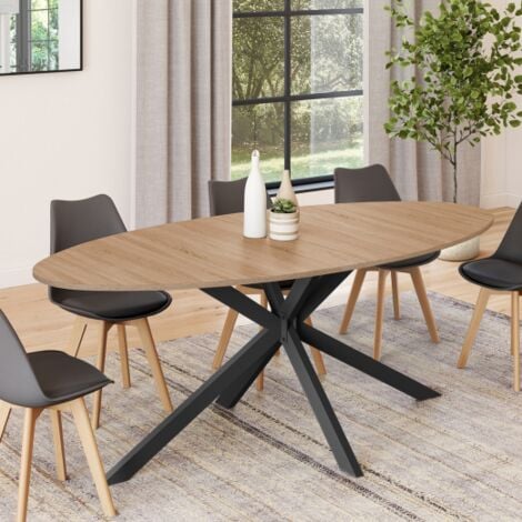 Tavolo da pranzo ovale ALIX, legno e gambe a ragno nere, 10 persone, 200 cm