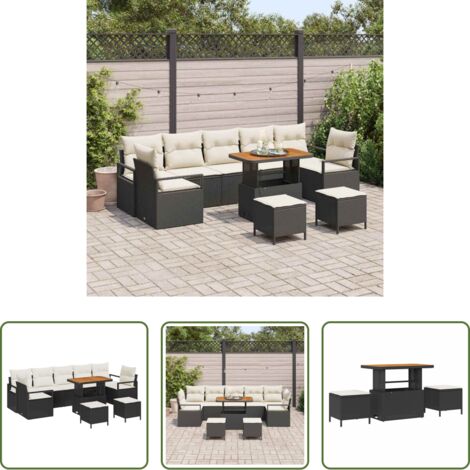 Tavolo da pranzo per balcone -  Set Divano da Giardino con cuscino 10 pcs Nero e Crema