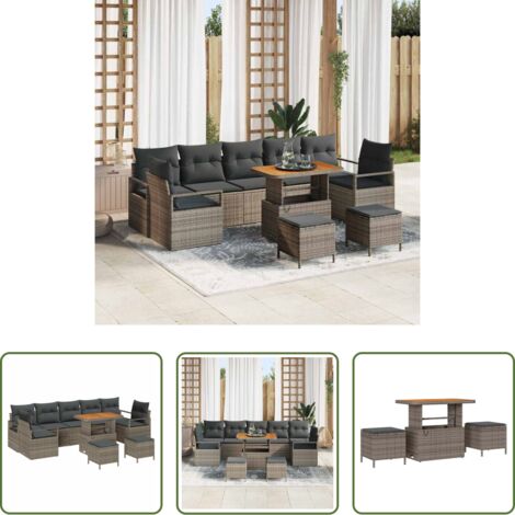 Tavolo da pranzo per balcone -  Set Divano da Giardino con cuscino con cuscino 10 pcs Grigio