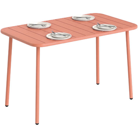 Tavolo da pranzo per esterni 120x70 cm per 4 persone, tavolo da giardino rettangolare con piano a doghe, rosso