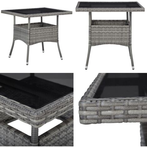 Tavolo da Pranzo per Giardino in Polyrattan Grigio e Vetro - Tavolo da pranzo in rattan - Tavolo da pranzo in vetro