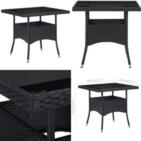 Tavolo da Pranzo per Giardino in Polyrattan Nero e Vetro - Tavolo da pranzo in rattan - Tavolo da pranzo in vetro