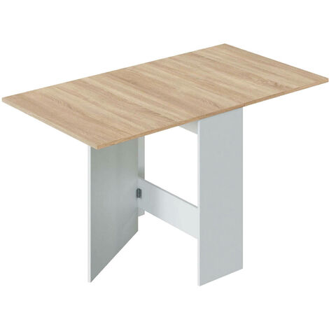 Tavolo da pranzo pieghevole con piano abbattibile, Tavolo ausiliario richiudibile, cm 78 x 77 x 31, colore Bianco e Rovere