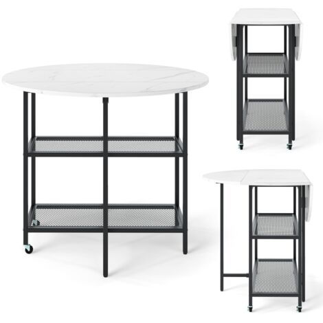 Tavolo da pranzo pieghevole mobile per 2-4 persone con 2 mensole di stoccaggio, Tavolo a ribalta per sala da pranzo Bianco