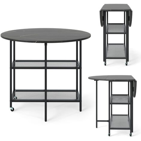 Tavolo da pranzo pieghevole mobile per 2-4 persone con 2 mensole di stoccaggio, Tavolo a ribalta per sala da pranzo Nero