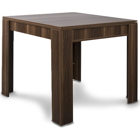 Tavolo da Pranzo Quadrato 90x90 in Legno Noce Allungabile con Apertura a Libro