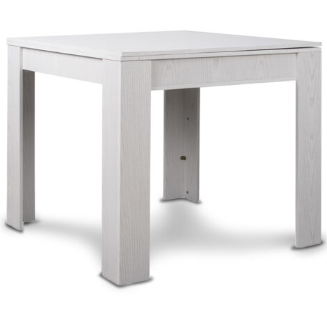 Tavolo da Pranzo Quadrato Allungabile 90x90 in Legno Bianco con Apertura a Libro
