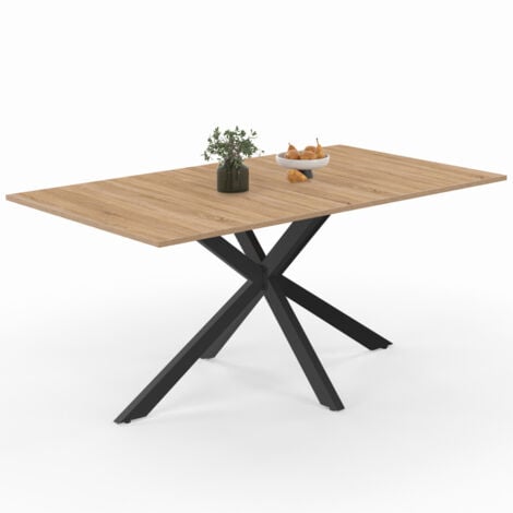 IDMARKET Tavolo da pranzo rettangolare ALIX per 8 persone con gambe a ragno nere e in legno 160 cm