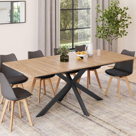 Tavolo da pranzo rettangolare allungabile ALIX con contenitore per 6-10 persone, legno e nero 160-200 cm
