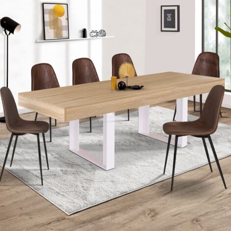 Tavolo da pranzo rettangolare PHOENIX 8 persone in legno e bianco 200 cm