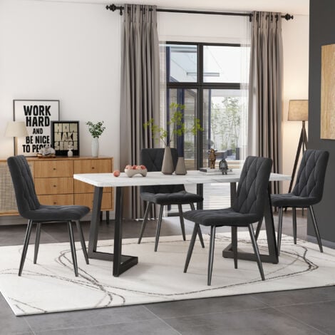 Tavolo da pranzo rettangolare Set da tavolo da cucina moderno, sedia da pranzo grigio scuro Sedia da cucina in velluto twill (set, tavolo da pranzo 117 × 68 cm con 4 sedie)