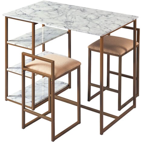 Tavolo da Pranzo Rettangolo con Sedie Legno e Faux Marmo Teamson Home VNF-00084