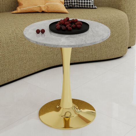 Tavolo da pranzo rotondo 70x70x72 cm, per 4 persone, marmo venato, tavolino da caffè, multifunzionale, grigio