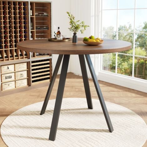 Tavolo da pranzo rotondo (80 × 80 × 75 cm), tavolo da cucina, tavolino rotondo per 4 persone, adatto per sala da pranzo, soggiorno, gambe del tavolo in metallo, scrivania color noce e gambe nere