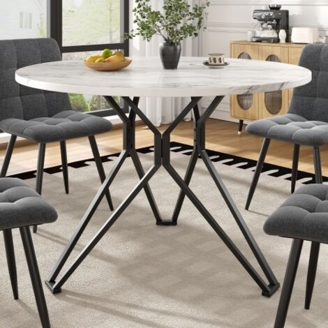 Tavolo da pranzo rotondo con gambe in metallo e piano in marmo MDF (100×100×76cm)