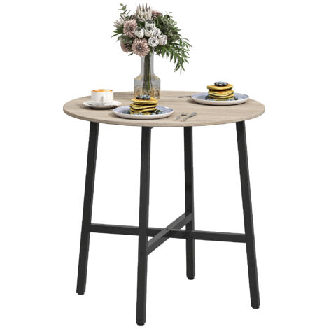 Tavolo da Pranzo Rotondo in Stile Industriale Ø80x75 cm per 2 Persone in Truciolato Nero e color Legno