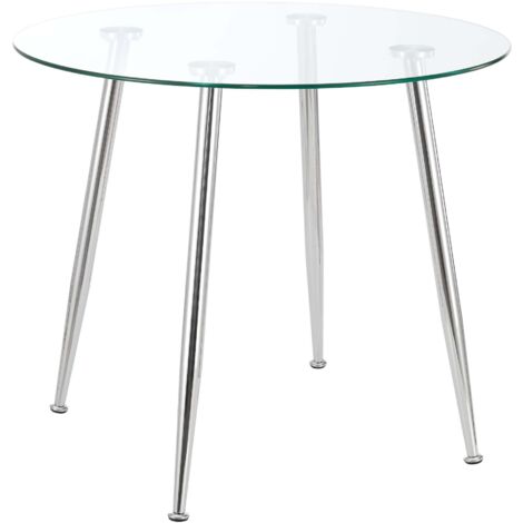 Tavolo da pranzo rotondo in vetro temperato acciaio 75 x 80 cm trasparente cromato 030008704