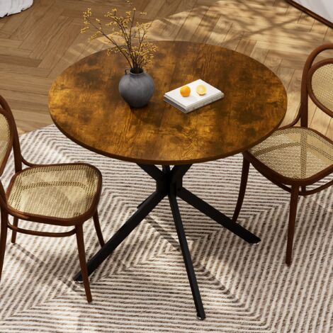 Tavolo da Pranzo Rotondo per 1 a 4 Persone con Piedini Regolabili, in Truciolare e Acciaio, 90×90×78 cm