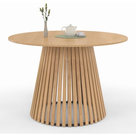 IDMARKET Tavolo da pranzo rotondo per 6 persone CARMEN con gambe a doghe in legno e piano in legno da 110 cm