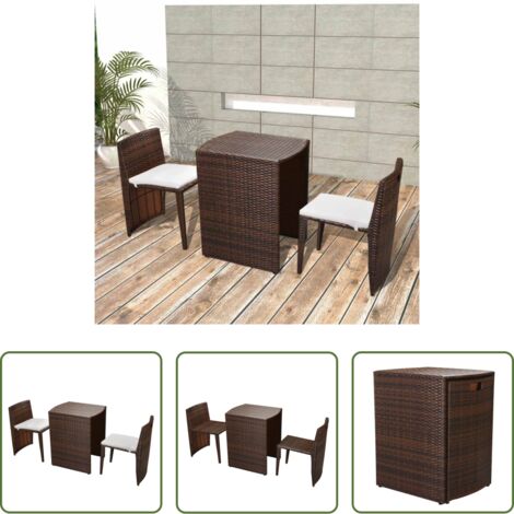 Tavolo da pranzo - Set da Bistrot 3 pz con Cuscini in Polyrattan Marrone