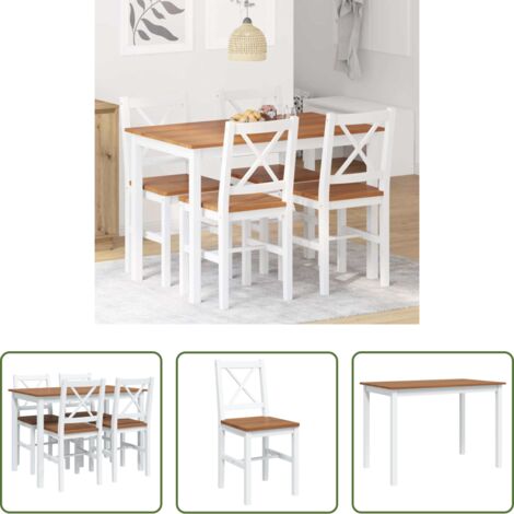 Tavolo da pranzo -  Set da Pranzo 5 pz Marrone e Bianco