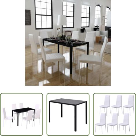 Tavolo da pranzo -  Set da Pranzo 7 pz Nero e Bianco