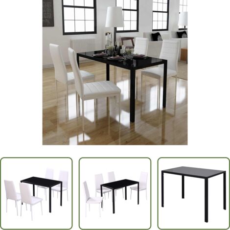 Tavolo da pranzo -  Set Tavolo da Pranzo 5 pz Nero e Bianco