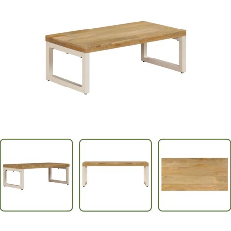 Tavolo da pranzo -  Tavolino da Salotto 100x50x35 cm Legno Massello Mango e Acciaio