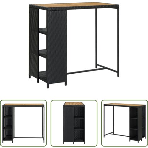 Tavolo da pranzo -  Tavolo da Bar con Ripiani Nero 120x60x110 cm in Polyrattan