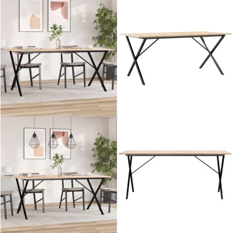 Tavolo da Pranzo Telaio a X 180x90x75 cm Legno Pino e Acciaio - Tavolo da pranzo in pino - Tavolo da pranzo a X