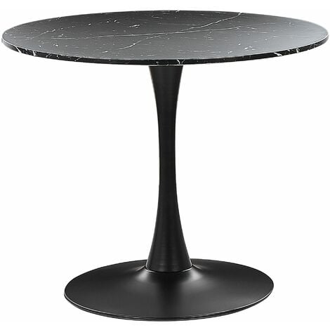 Tavolo da Pranzo Tondo 90 cm effetto marmo nero Base in Metallo nero per Cucina 4 Posti Boca