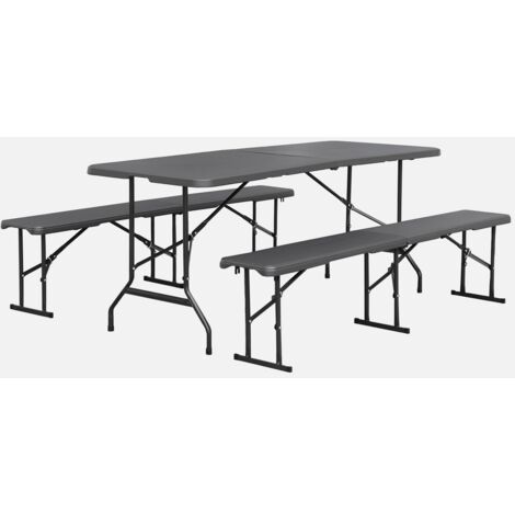 Tavolo da ricevimento pieghevole in plastica + 2 panche