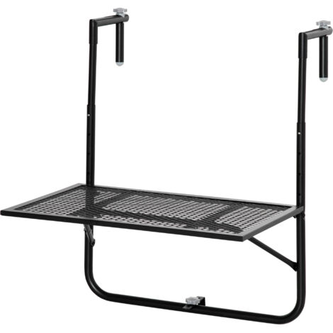 Tavolo da Ringhiera Pieghevole e Regolabile in Metallo, 60x60x57-72cm, Nero