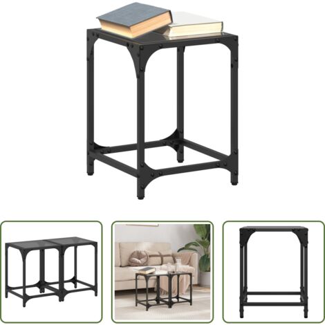 Tavolo da salotto -  Tavolini da Salotto con Piano Vetro Nero 2pz 30x30x40cm Acciaio