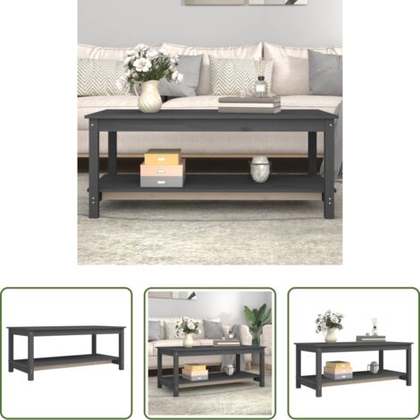 Tavolo da salotto -  Tavolino da Salotto Grigio 110x55x45 cm Legno Massello di Pino